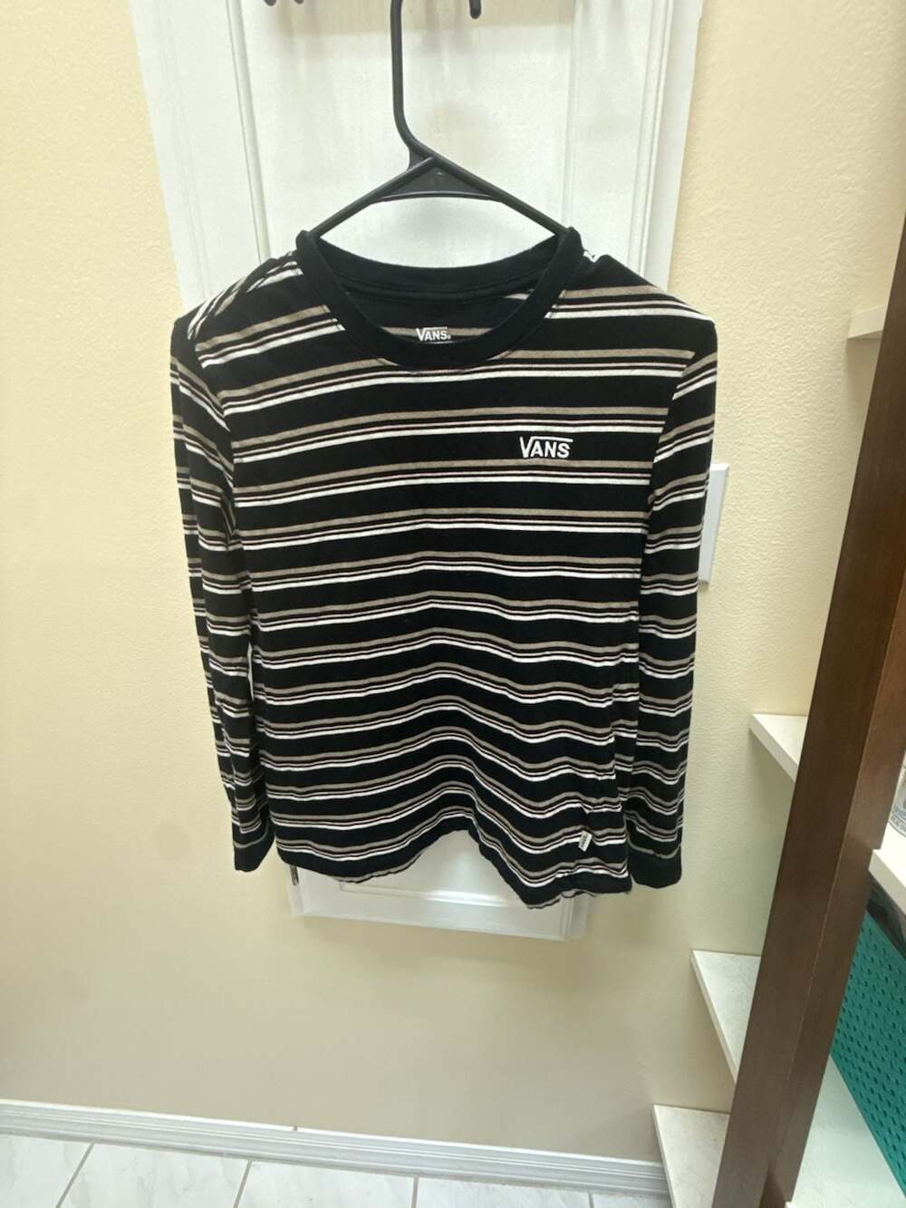 Vans Pismo Striped Long Sleeve T-Shirt Black White Tan Pink X-Small